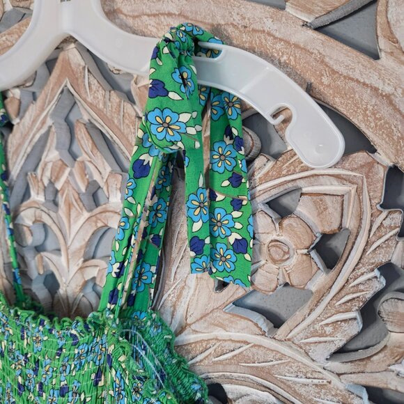 Zesica Green Floral Smocked Maxi Sun Dress Size M - Picture 4 of 6